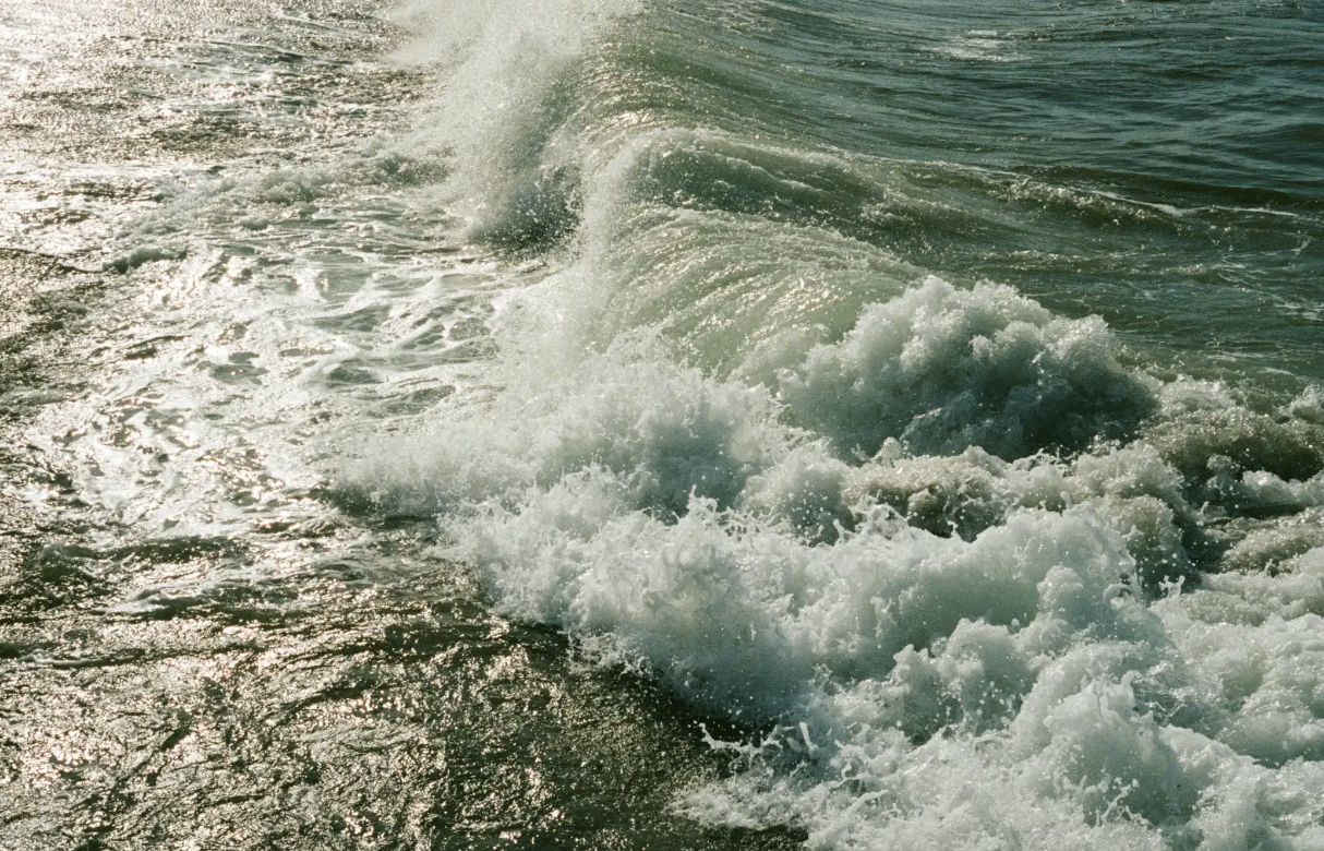 Ocean waves breaking in sunlight