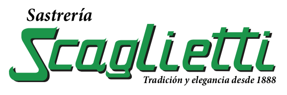 Logo for Sastrería Scaglietti, featuring green stylized text and the tagline 'Tradición y elegancia desde 1888'.