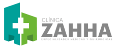 Logo of Clinica Zahha featuring a green and blue medical cross symbol with the clinic's name.