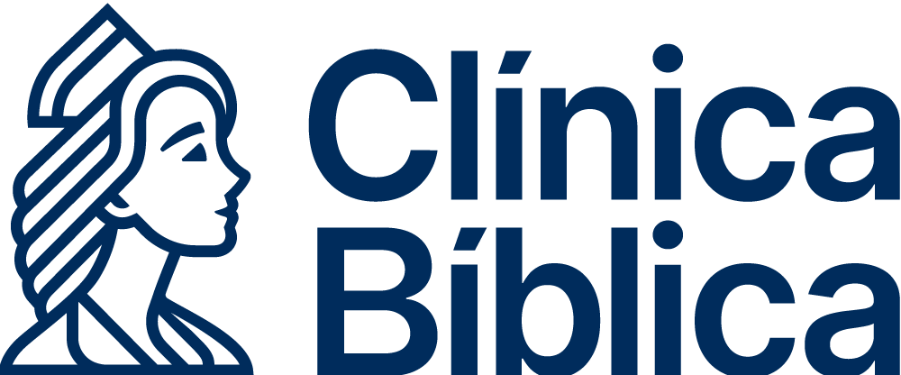 Logo for Clinica Biblica featuring a stylized profile of a woman's face with flowing hair and the text 'Clinica Biblica' in blue.
