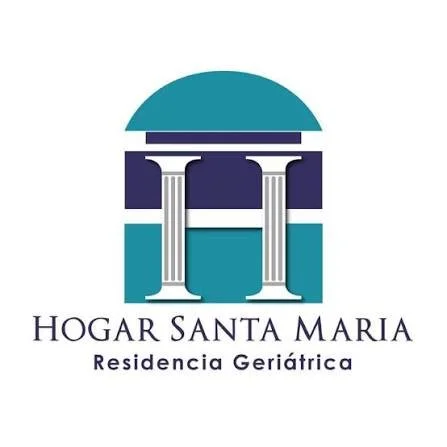 Logo for Hogar Santa Maria, a senior care residence, featuring a stylized image of three classical columns with a semi-circle on top, representing stability and care.