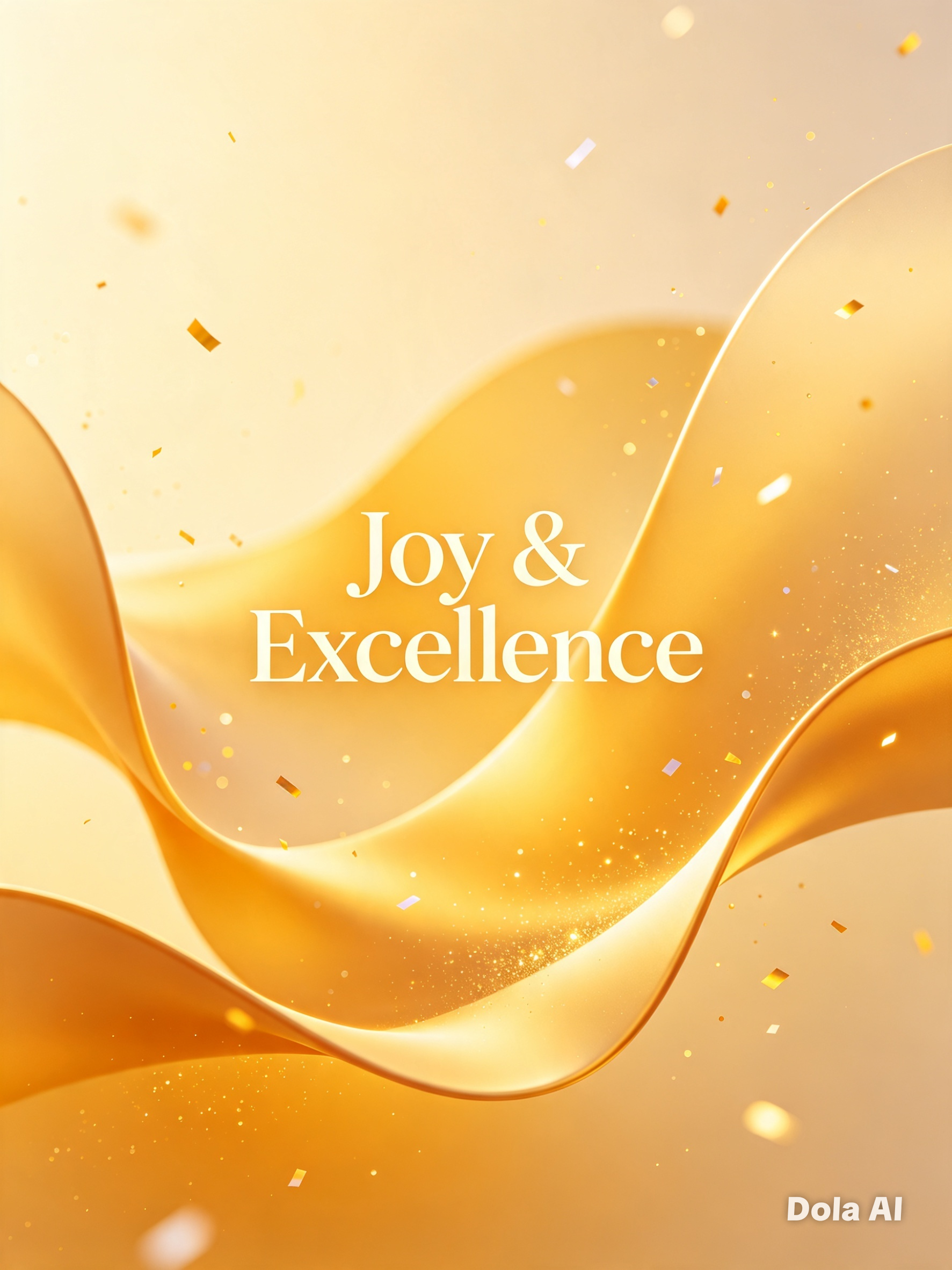 Kingdoms Celebration of Golden yellow balloons with confetti and sparkles, with the text 'Joy & Excellence' in white in the center.