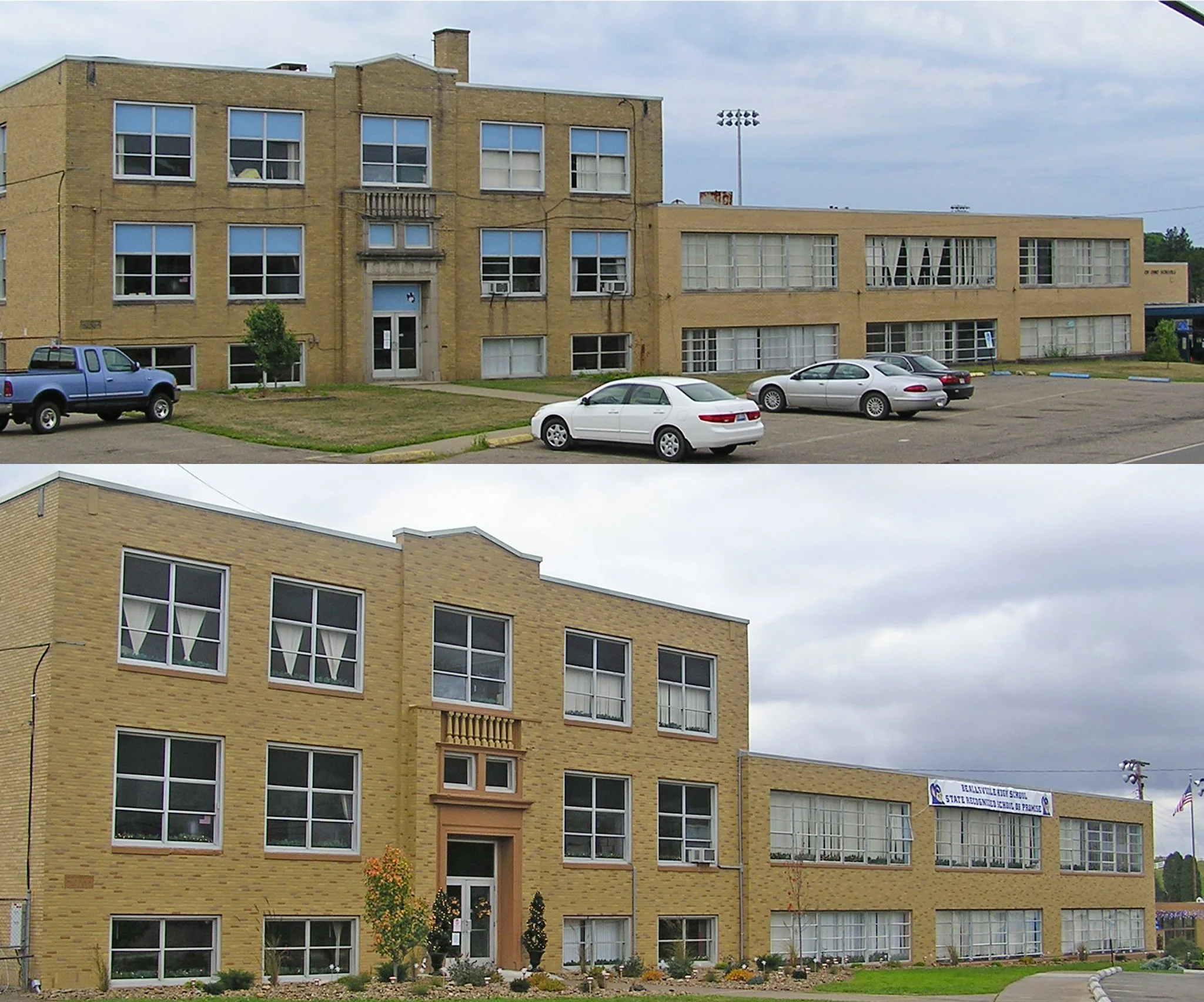 Beallsville HS before and after brick painting.jpg