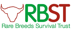 Logo of Rare Breeds Survival Trust with a stylized outline of a Highland cow's head in red, and the acronym RBST in large green and red letters, with the full name underneath.