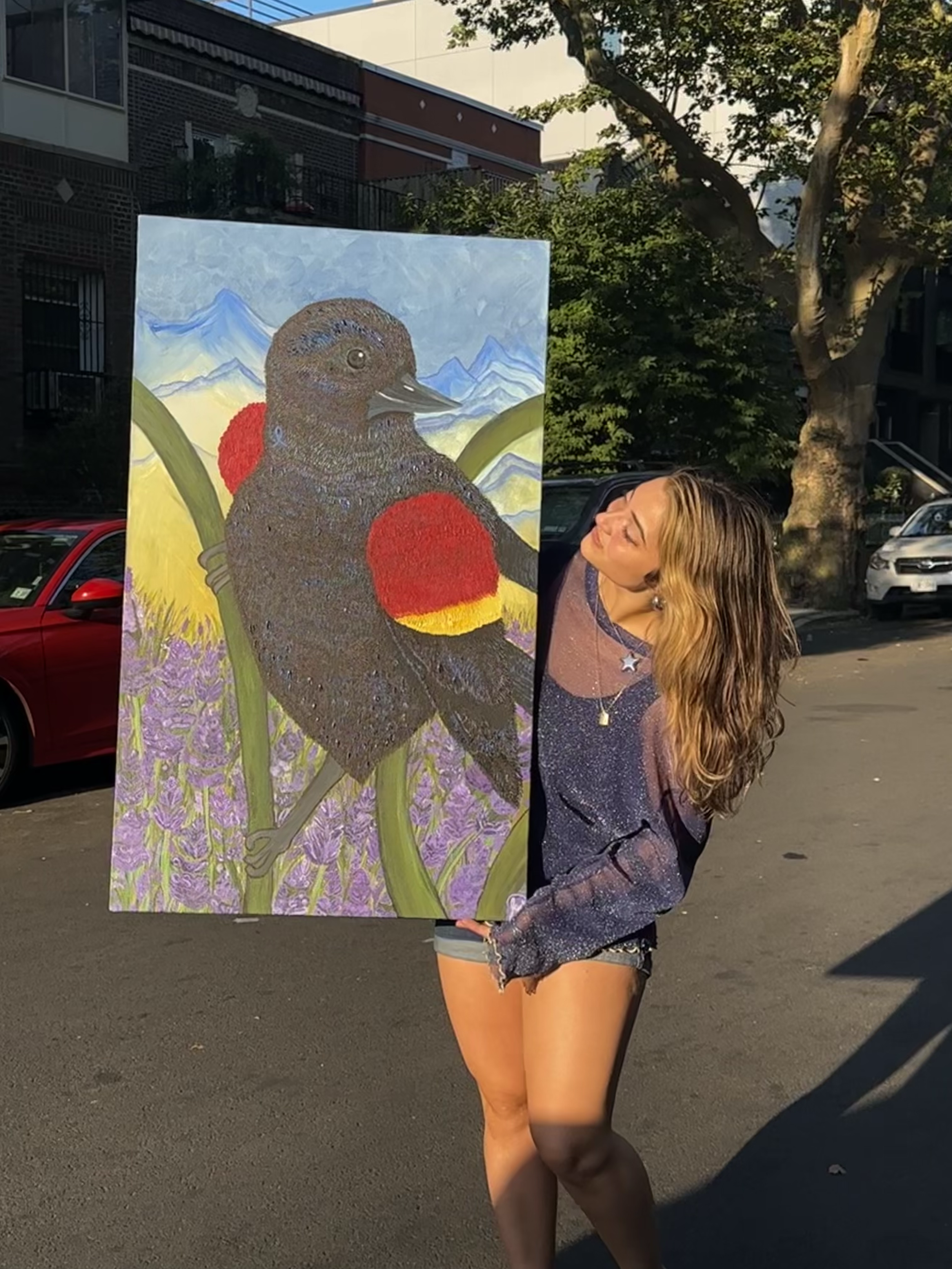 Red Winged Black Bird Commissioned Painting in honor of a loved one. 2025