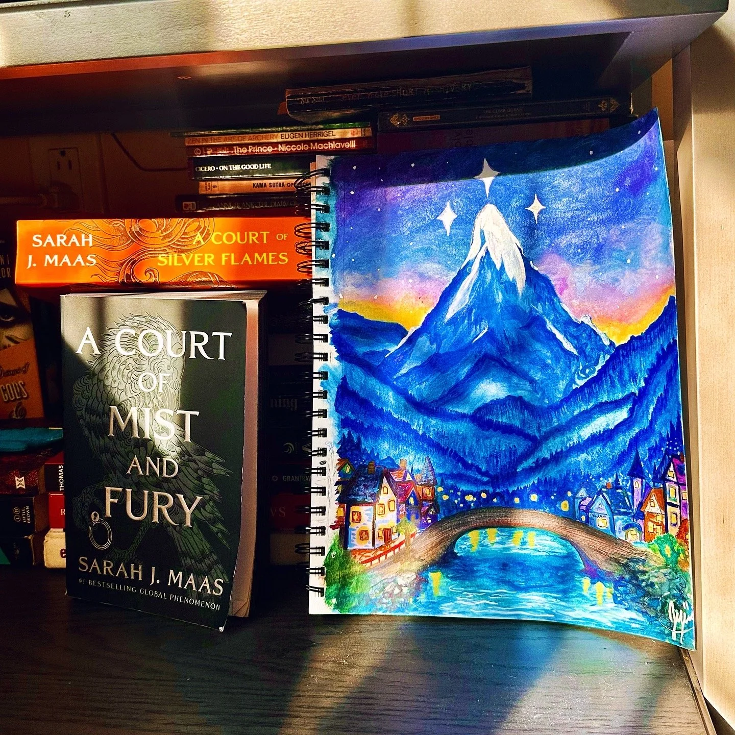 Watercolor VELARIS from A Court of Thorn and Roses series !! Next to A Court of Mist and Fury. Painted April 2026.