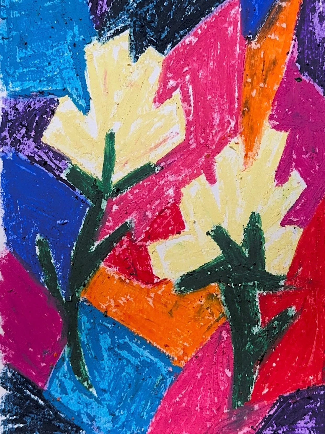Oil pastel flowers on canvas paper. October 2025.