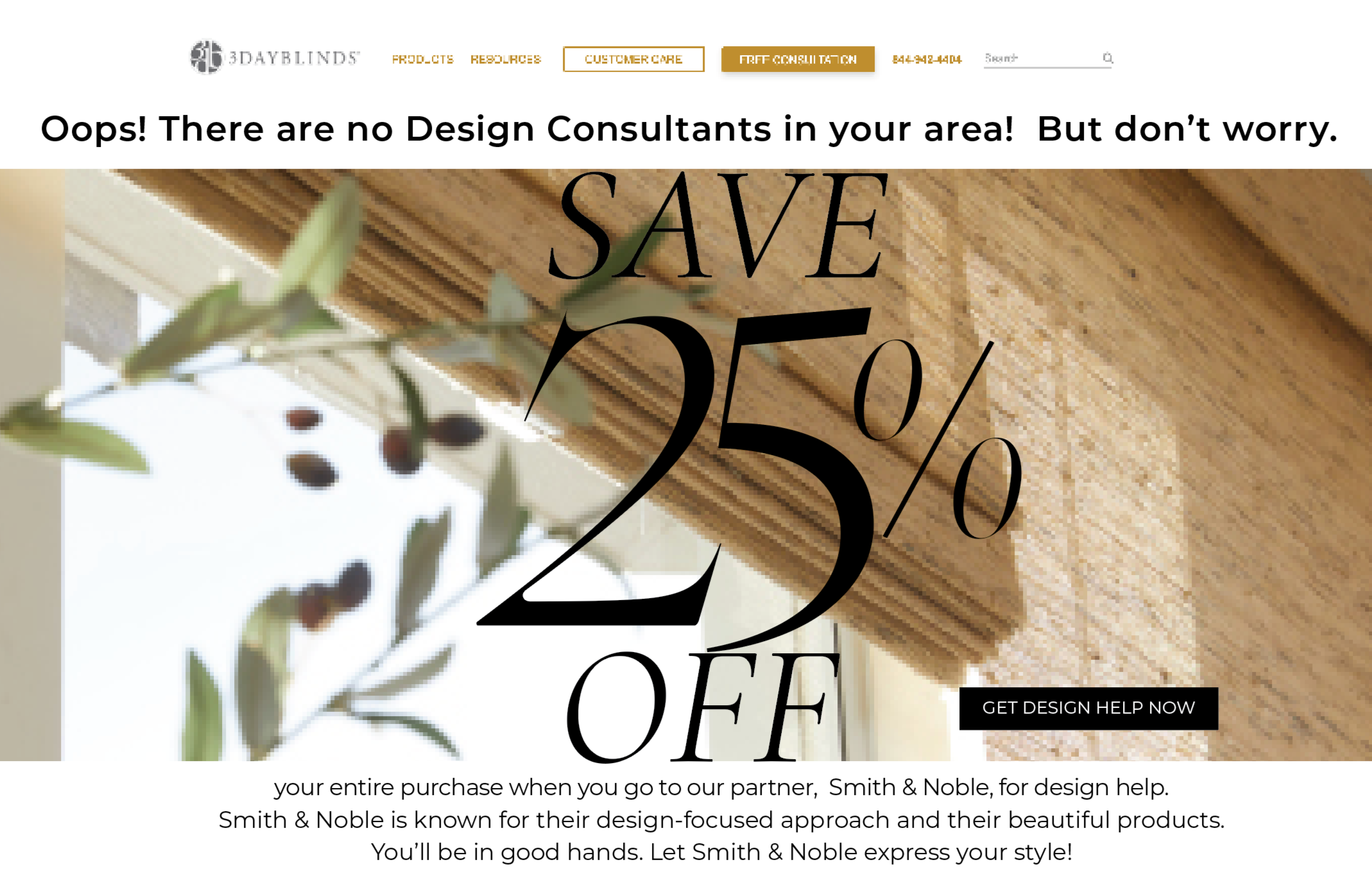 Website homepage promoting a sale with 25% off, featuring a wooden surface background, a plant with small dark berries, and text overlay.