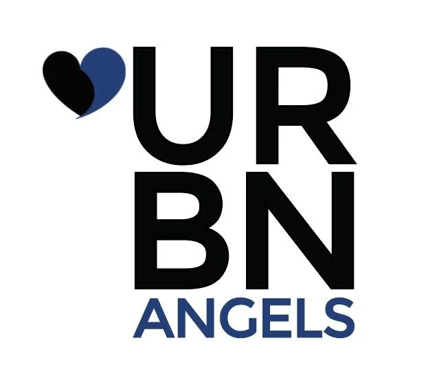Logo with a heart and the words 'OUR BN ANGELS' in black and blue text.