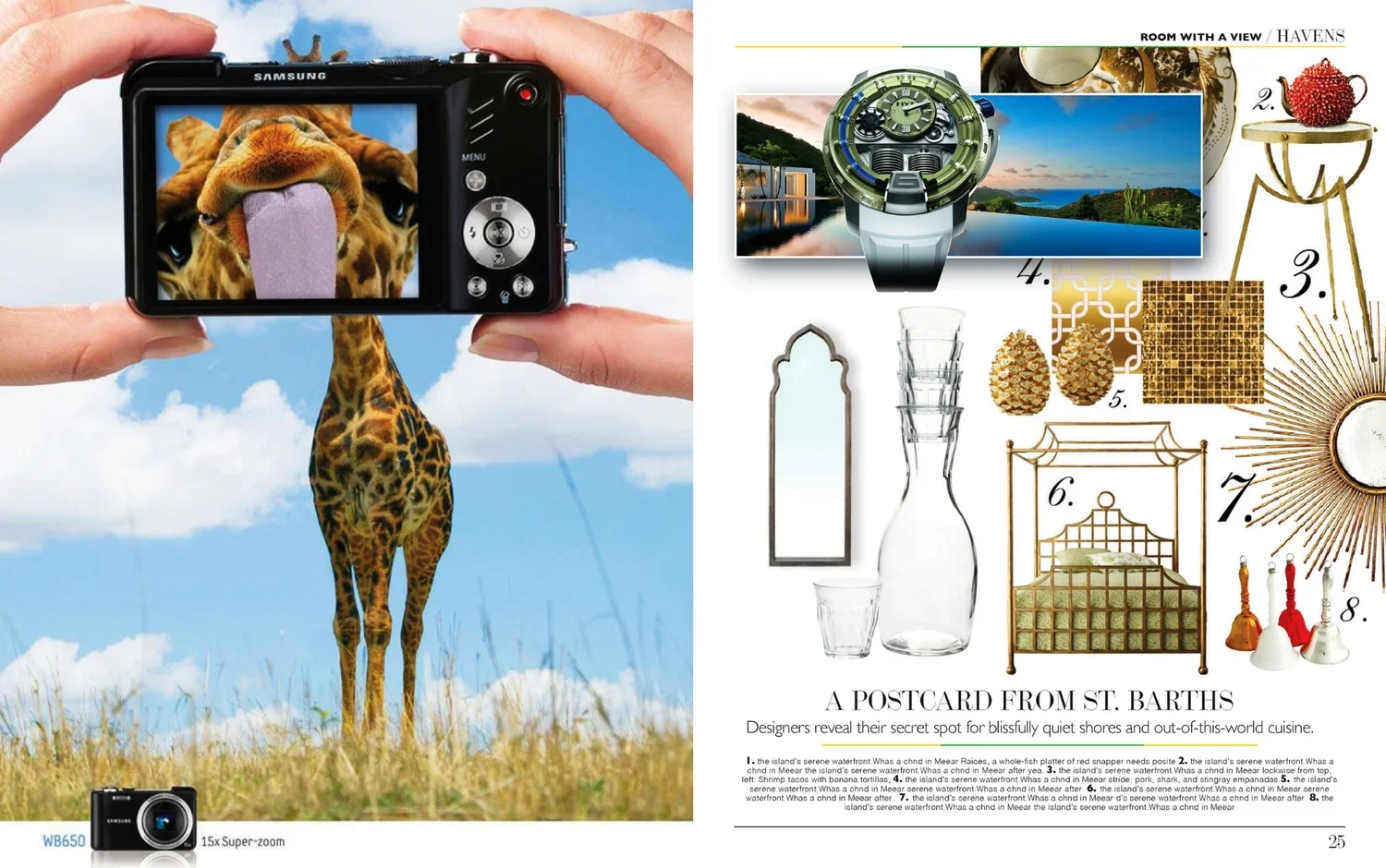 A person taking a photograph of a giraffe with a digital camera, capturing the giraffe's face and tongue, against a background of blue sky with clouds.