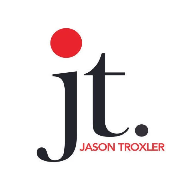 Logo with a large lowercase letter 'j' and 't' separated by a period, a red dot above the 'j', and the name 'Jason Troxler' in red below.