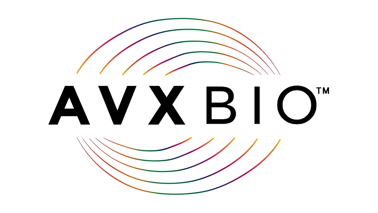 Logo of AVX BIO with the text "AVX BIO" in bold black letters and a colorful, semi-circular wave pattern above and below.