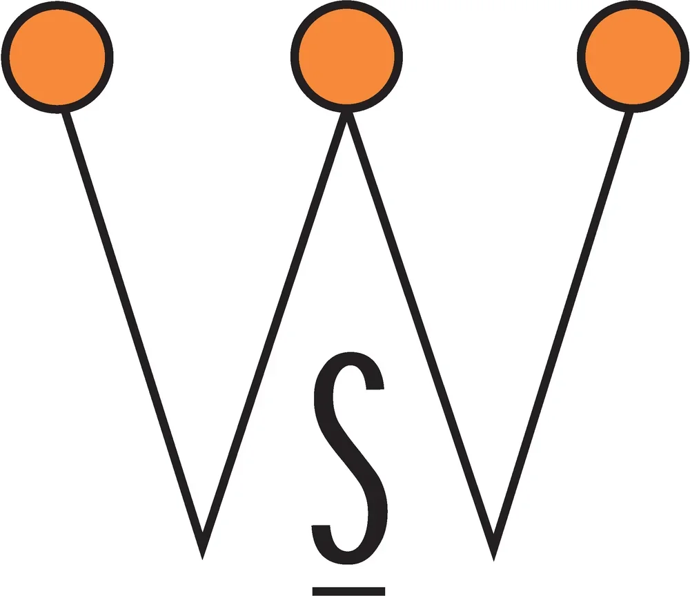 A stylized letter 'V' with three orange dots on top of the outer V strokes and a large letter 'S' in the middle.