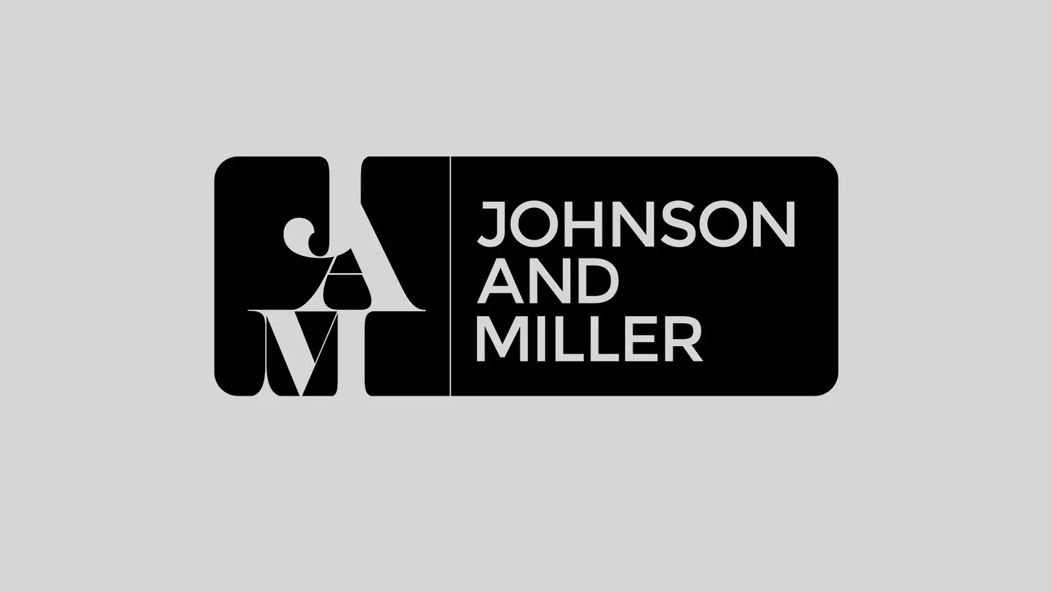 Black and gray logo for JAMES JOHNSON AND MILLER with stylized initials on the left and text on the right