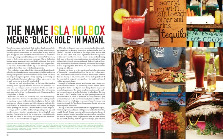 A collage of images including a cocktail, a man in a black t-shirt, a seafood dish, a bottle of tequila, a plate of food, and a market stall.