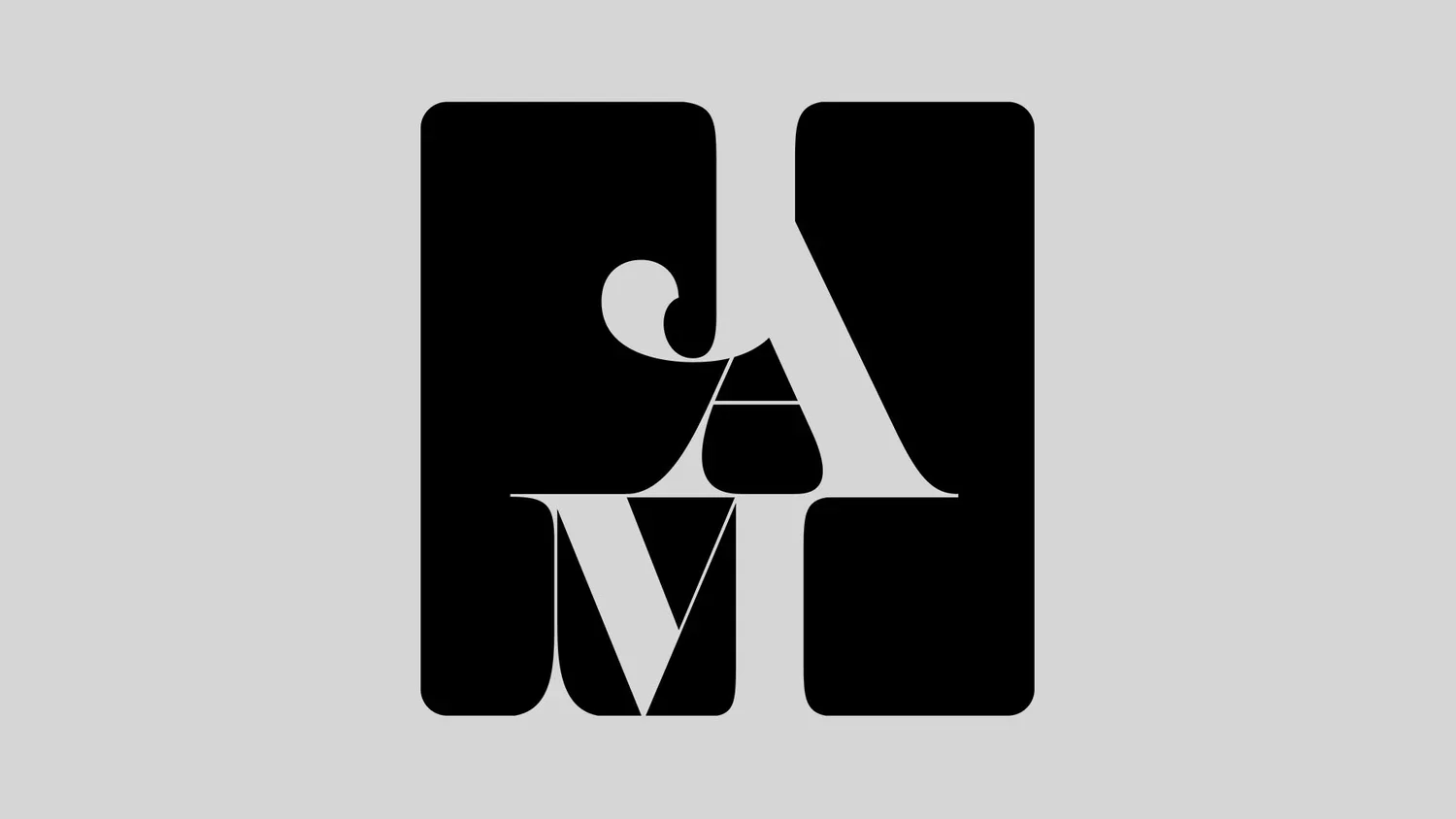 Black and white abstract logo with overlapping geometric shapes and the letter 'A' in the center