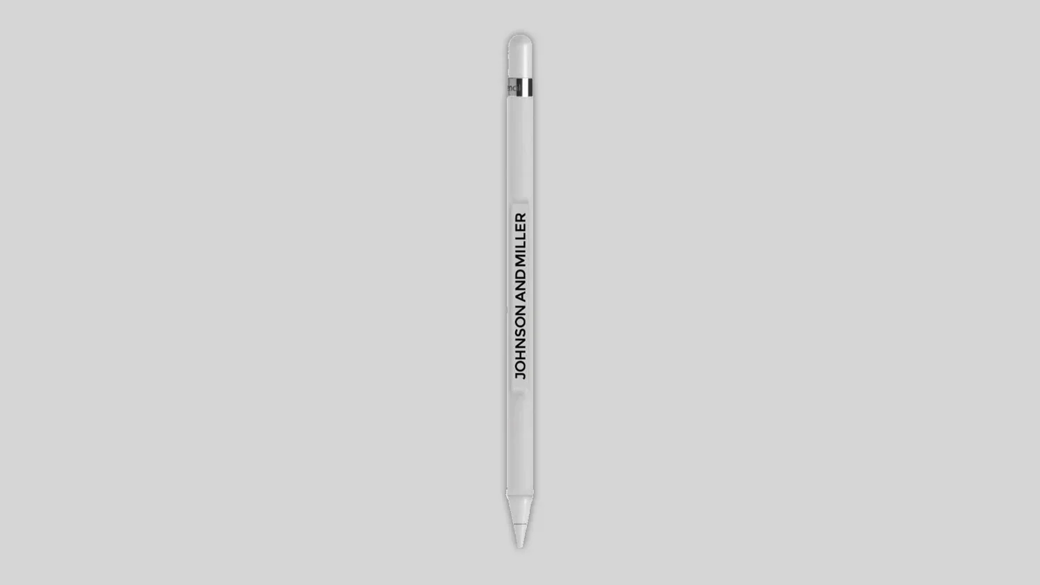 White multi-surface pen with black text reading 'JOHNSON AND MILLER' on a light gray background.
