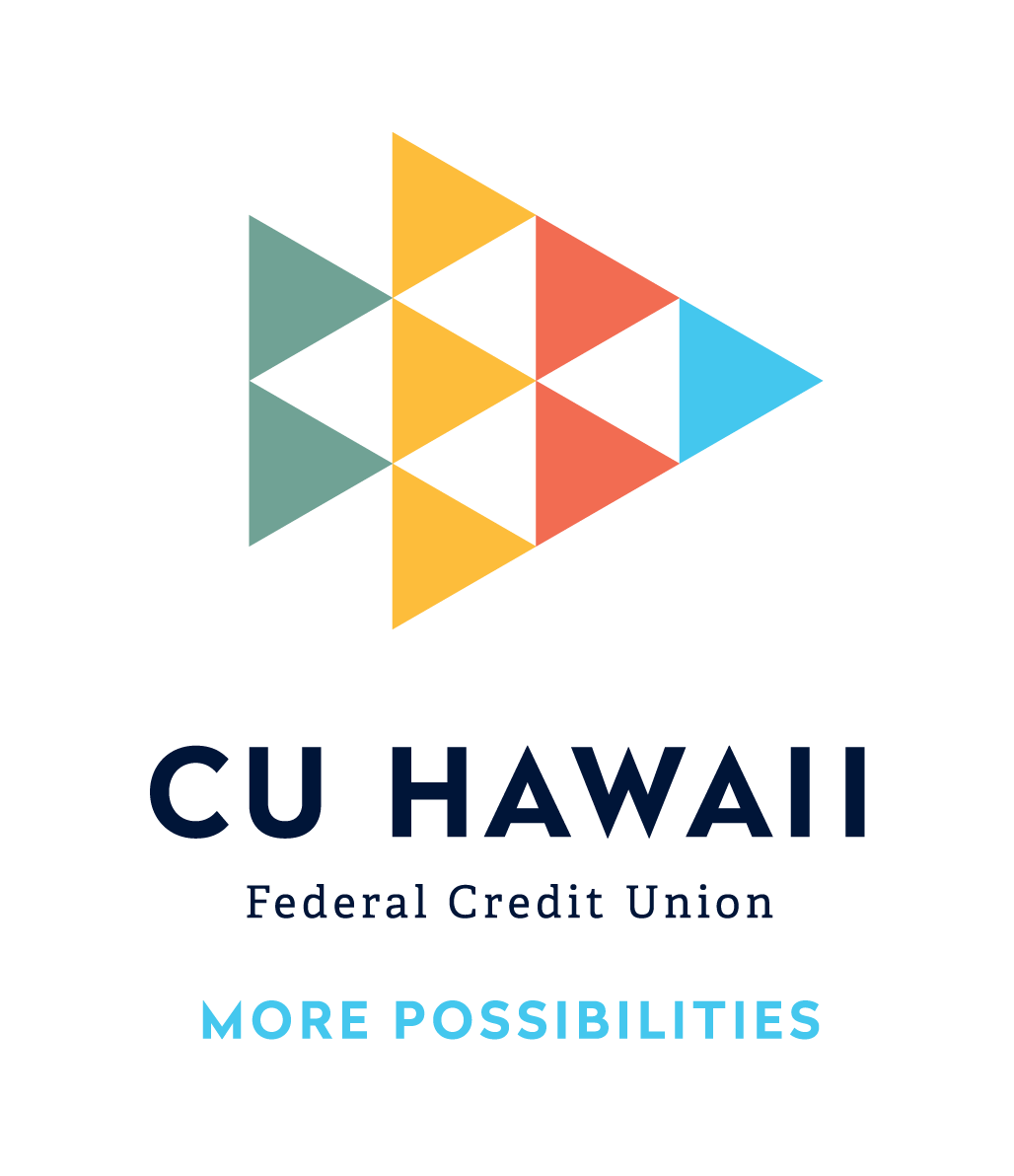CU Hawaii Federal Credit Union logo with a colorful geometric arrow design and the text 'CU Hawaii' and 'More Possibilities' on a black background.