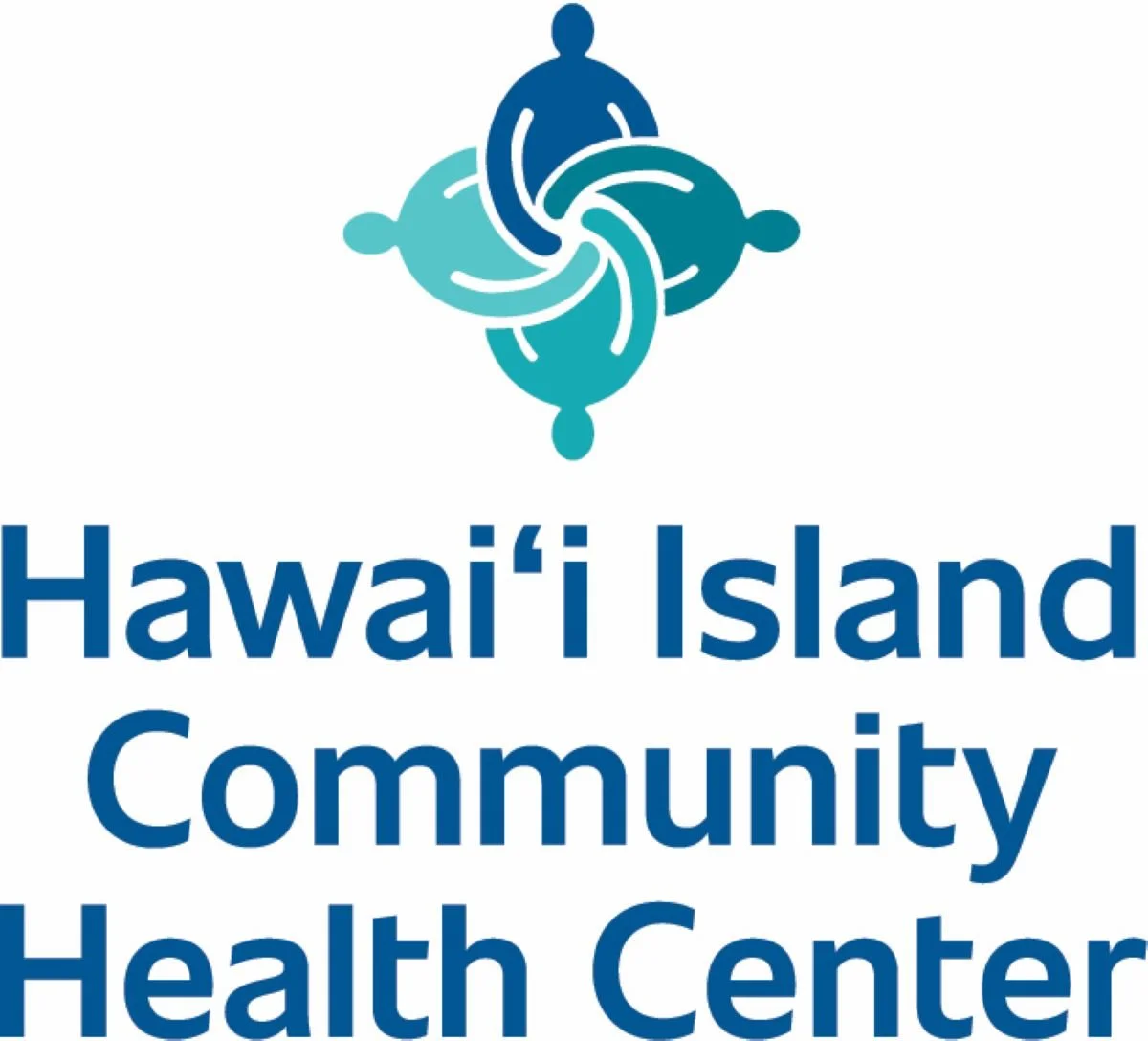 Hawaii Island Community Health Center logo featuring interconnected stylized figures in shades of blue, with text below reading 'Hawaii Island Community Health Center'.