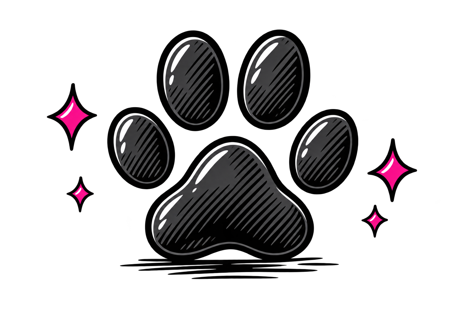 Illustration of a dog paw print with cleaning sparkles