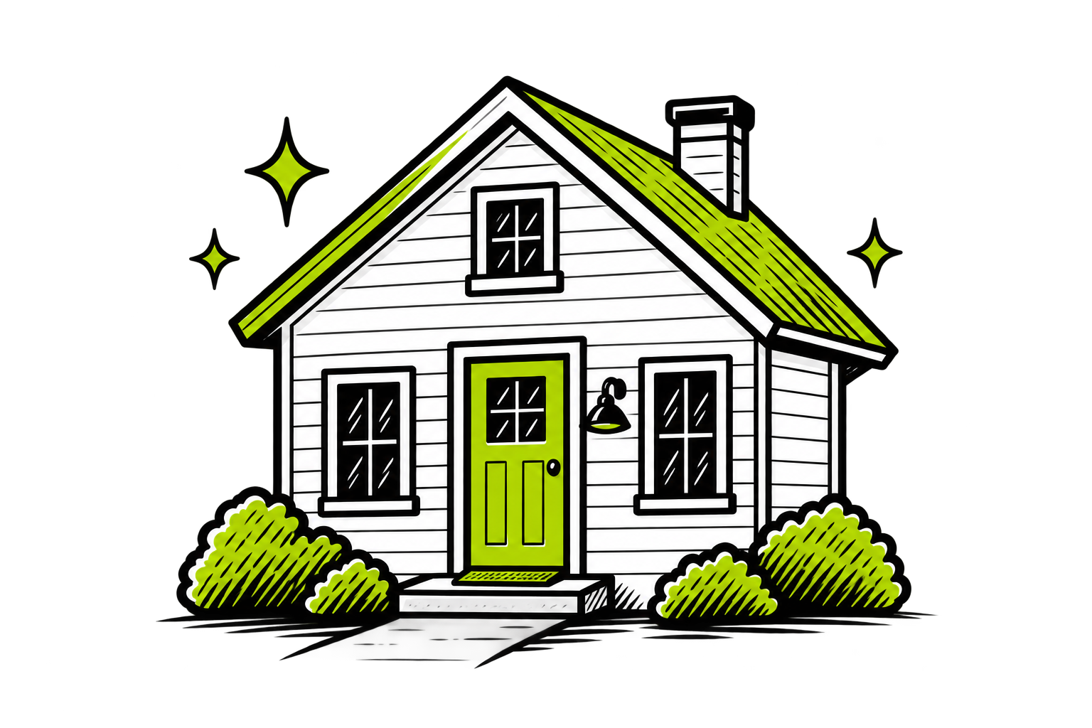 Illustration of a house with cleaning sparkles