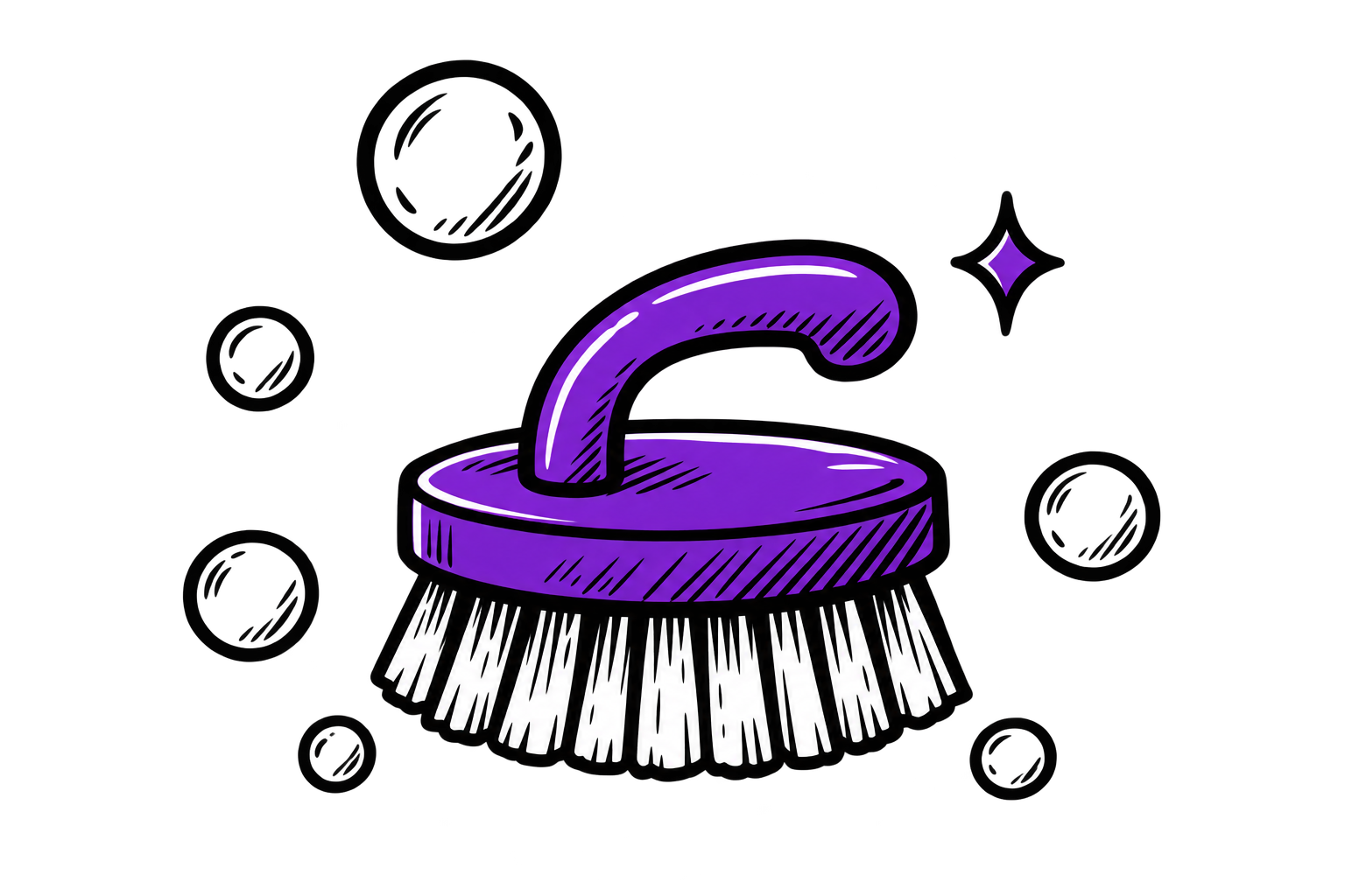 Illustration of a scrub brush with cleaning bubbles