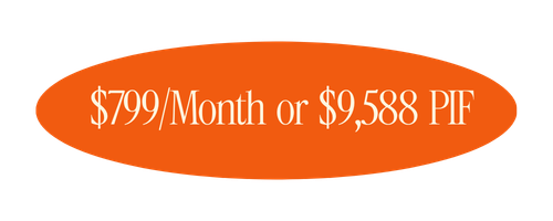 An orange oval with white text displaying '$799/Month or $9,588 PIF'.