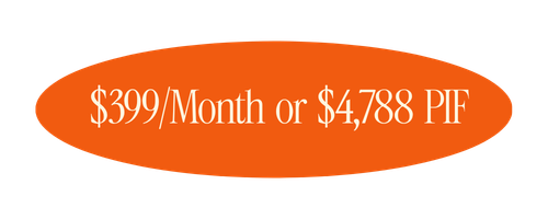 Orange oval with white text reading '$399/Month or $4,788 PIF'.