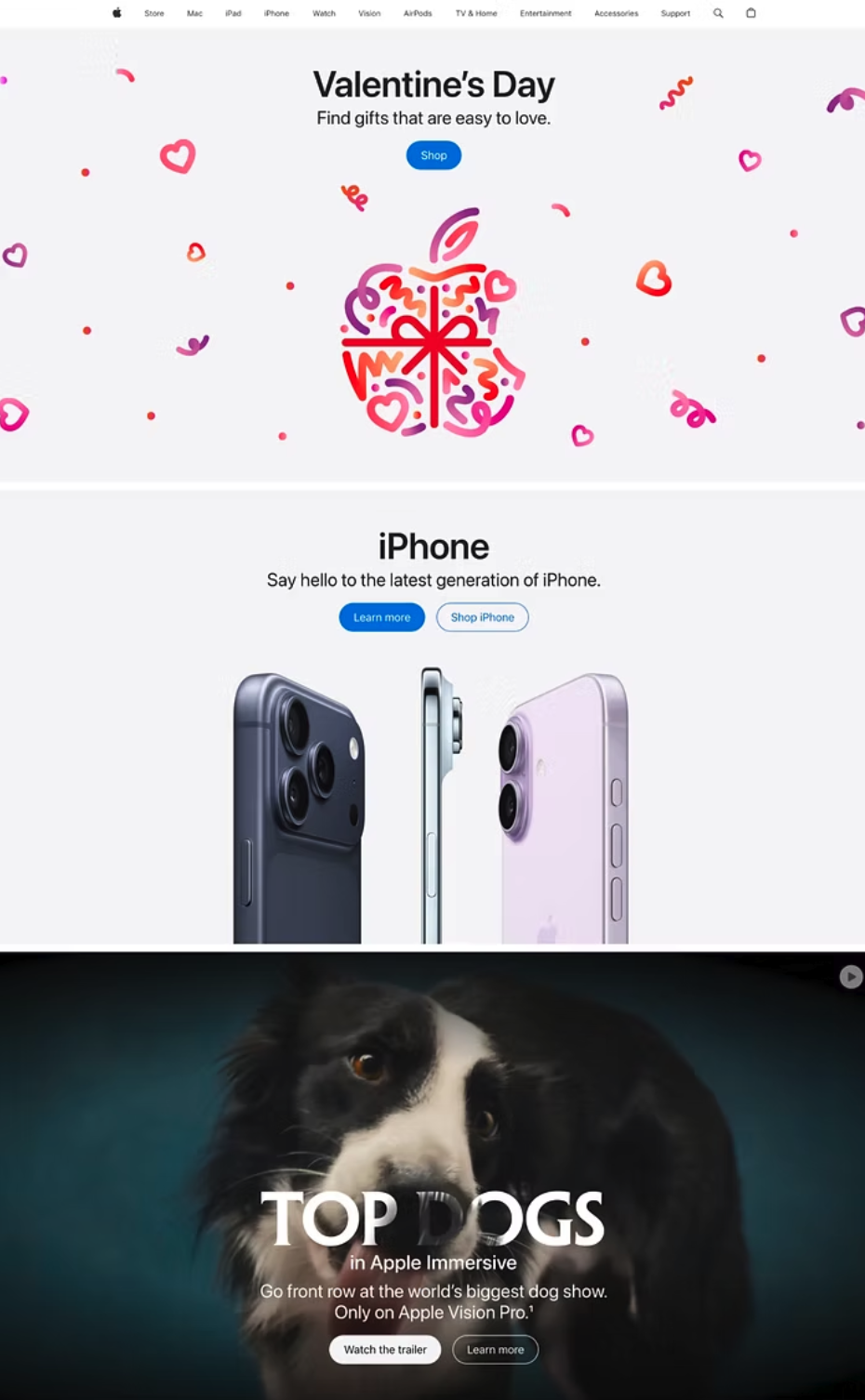 Examples of marketing with emotion through Apple's Valentine's Day offerings online.