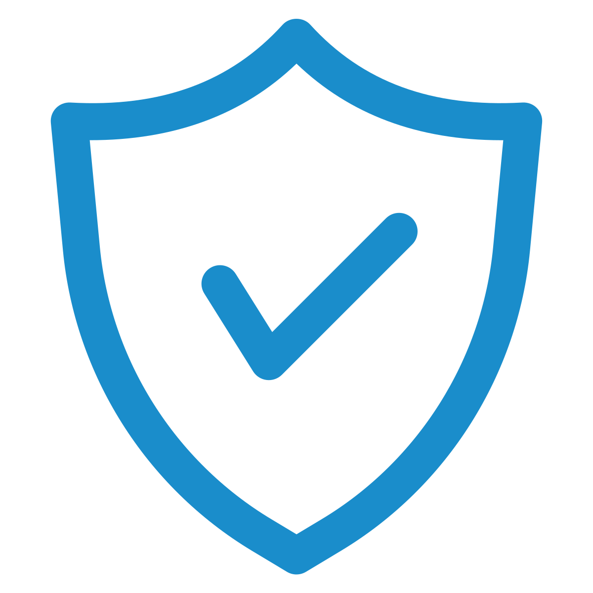 Blue shield icon with a checkmark in the center, symbolizing protection or security.