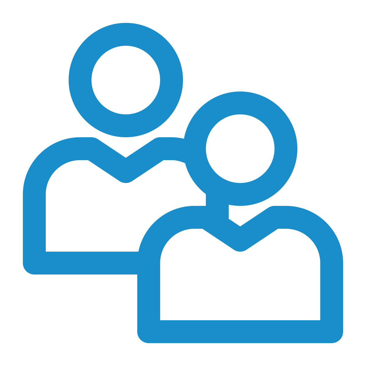 Icon of two stylized human figures, representing social connection or teamwork.