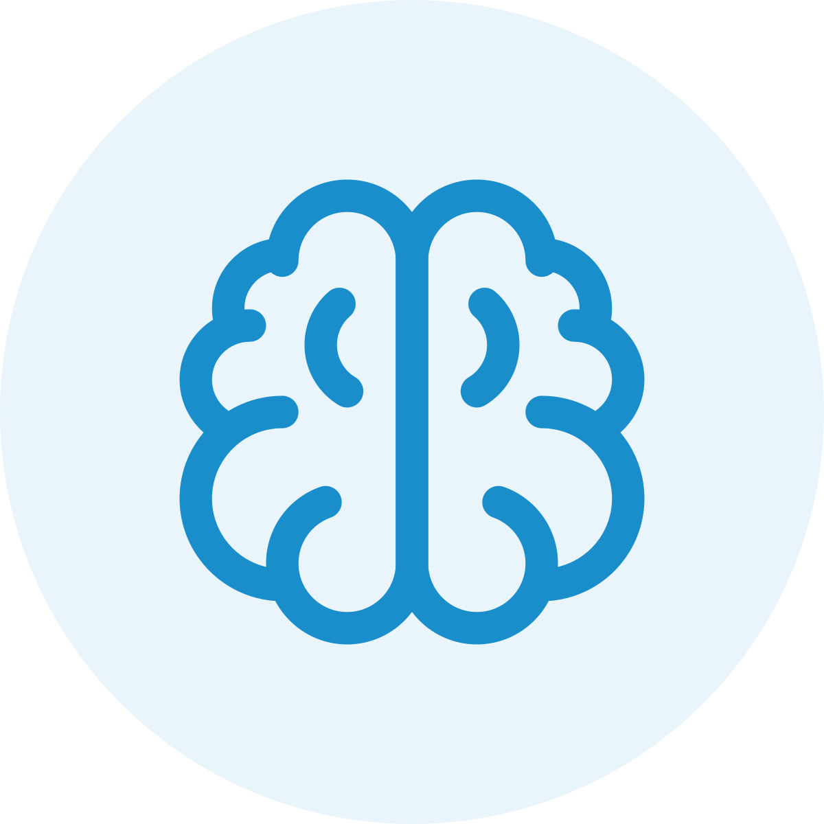 Icon of a human brain in blue outline within a light blue circle