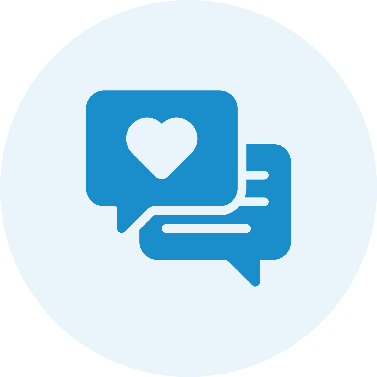 Social media messaging icon with speech bubbles and a heart symbol.
