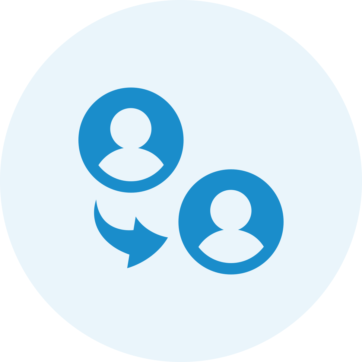 Icon showing two user profiles connected with an arrow, representing user transfer or data sharing.