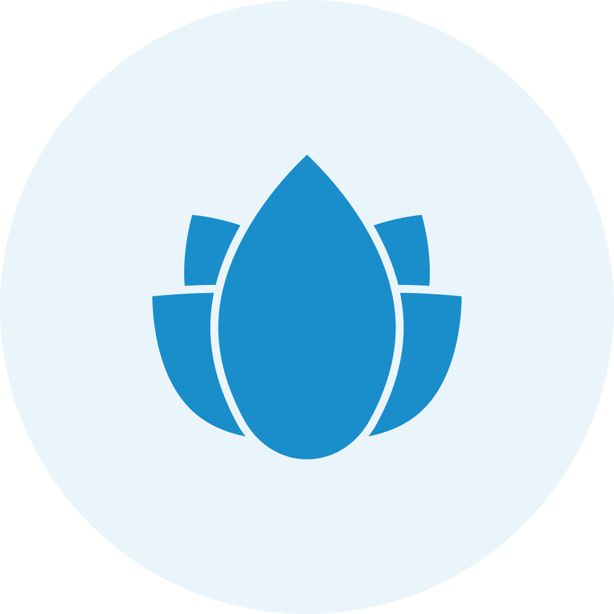 A stylized blue lotus flower icon on a light blue circular background.