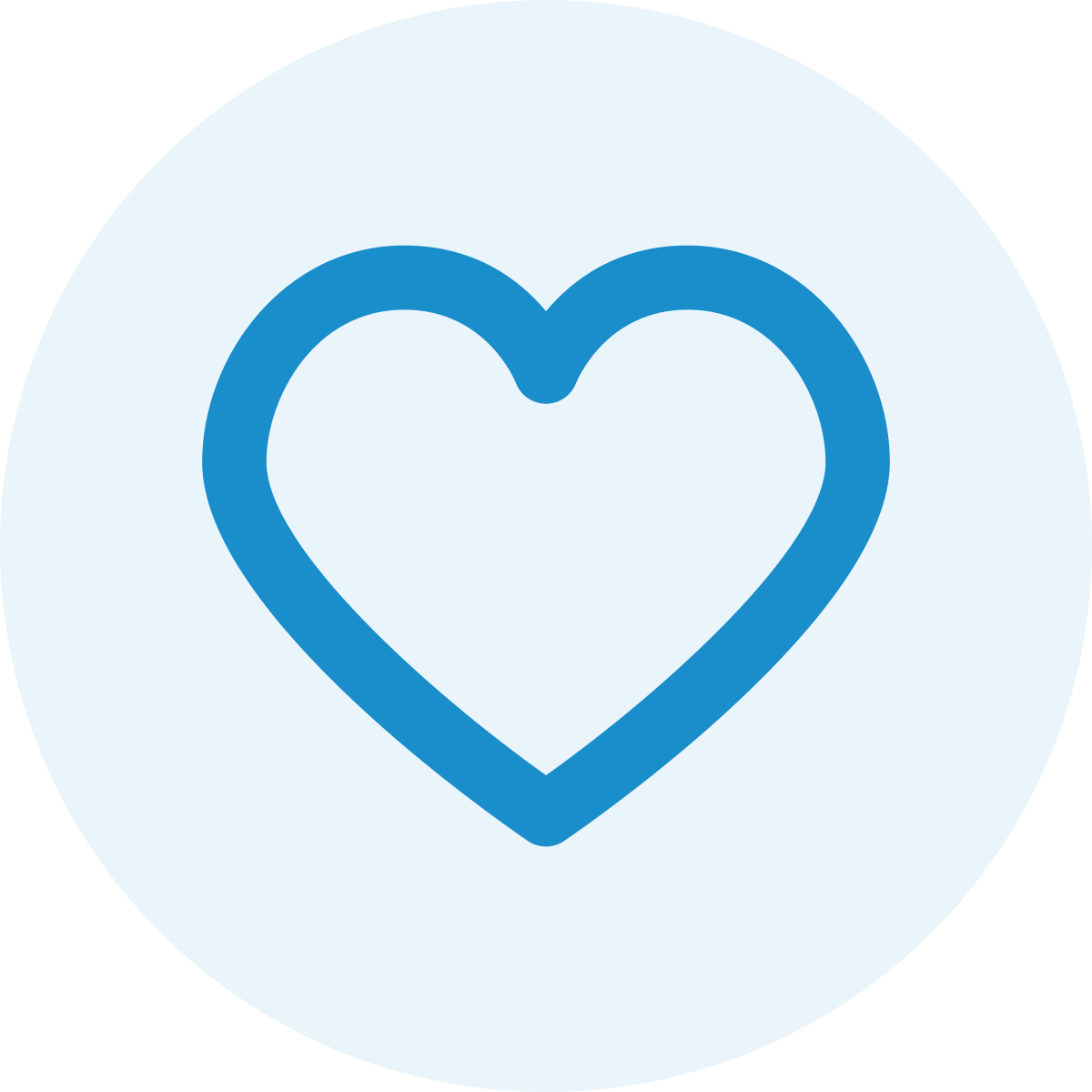 A white circular icon with a blue outline of a heart in the center.