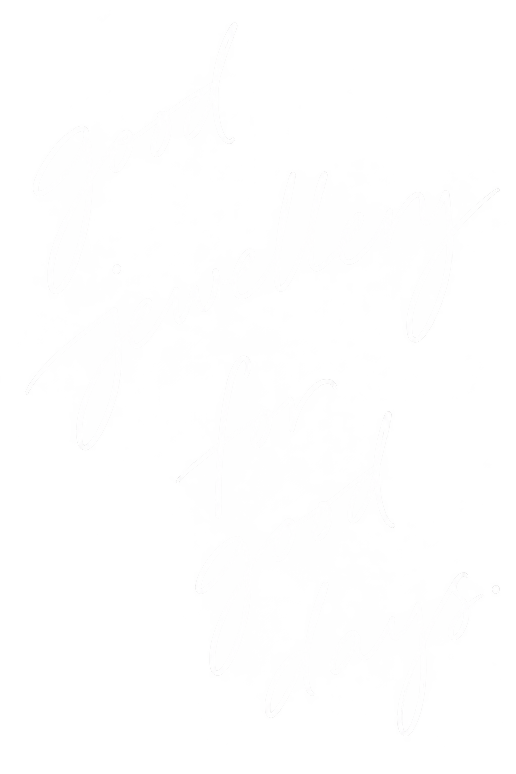 Neon sign with the words "good feelings for 7 days" in cursive script, glowing white against a dark background.