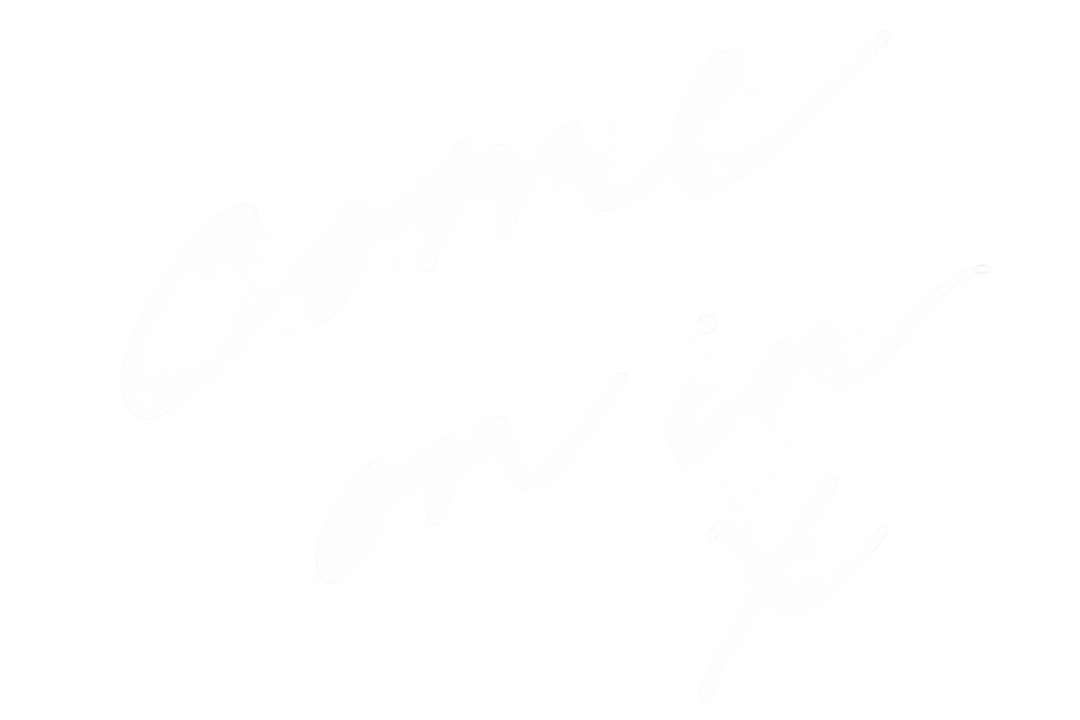 Distorted neon sign that appears to say 'Come on in' or similar, with bright white script on a dark background.