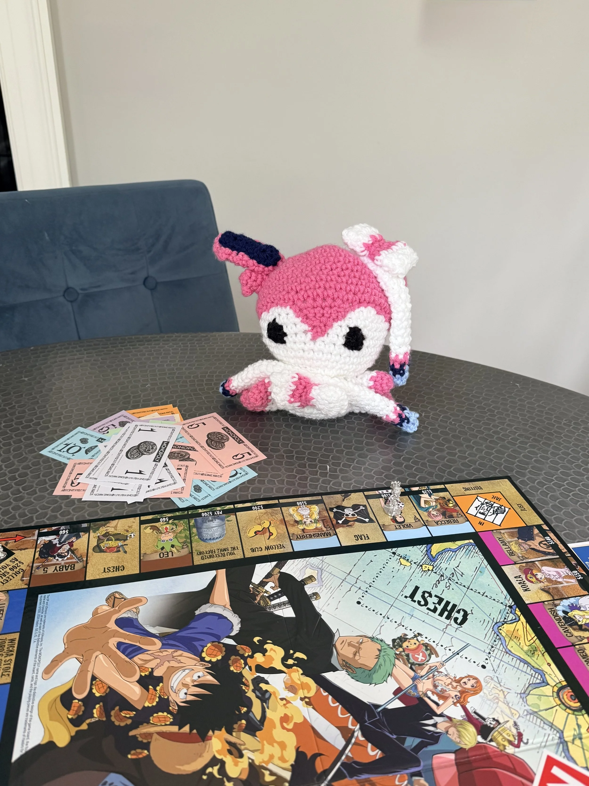 pink crochet playing Monopoly.jpg