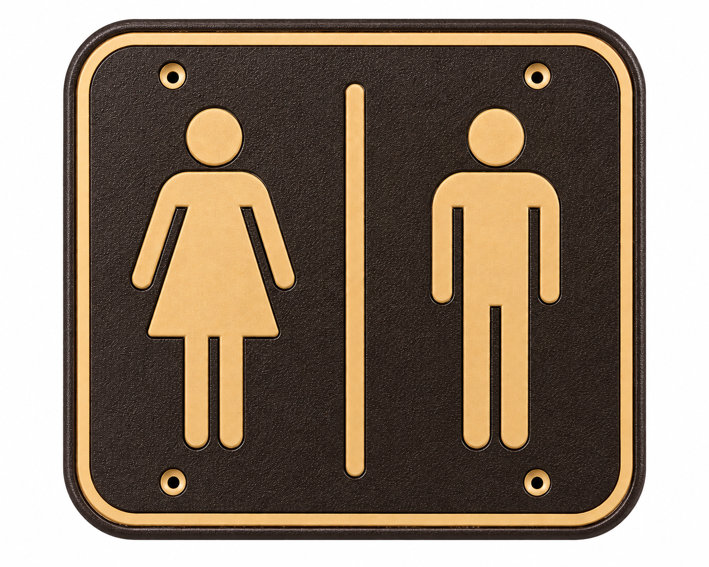 Sign for women's and men's restrooms with female figure on the left and male figure on the right.