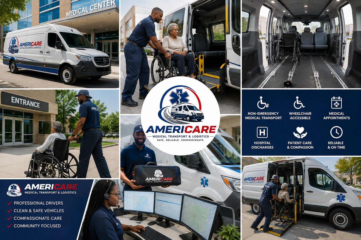 Americare driver handling clients professionally and with care for their wheelchair accessible transportation