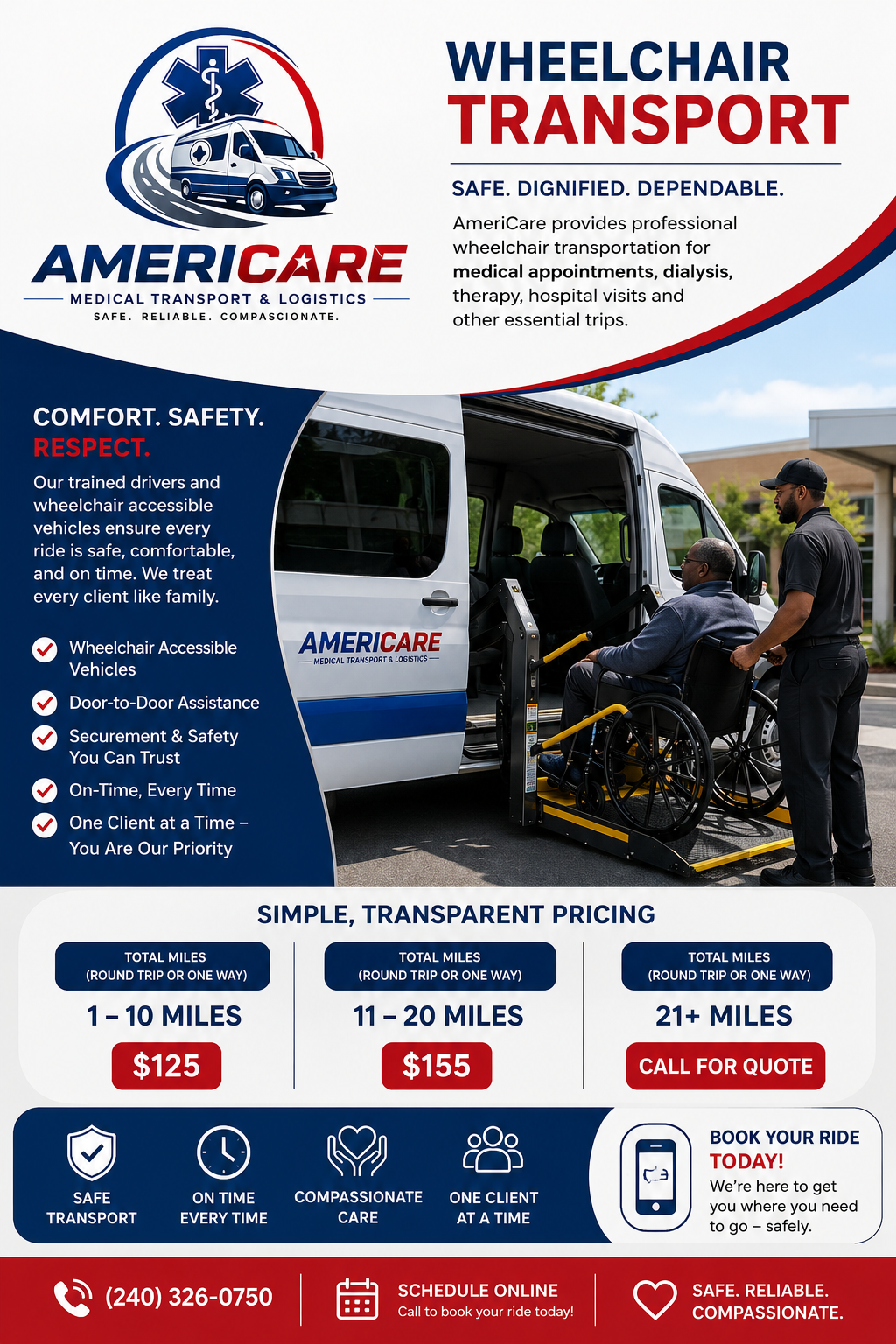 Americare showing what wheelchair transportation costs in Maryland