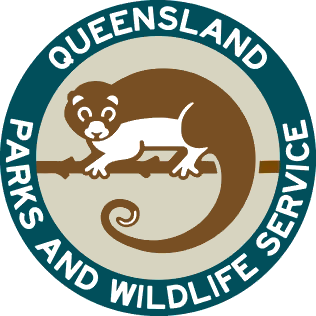 Queensland Parks and Wildlife Service logo featuring a curled-tailed platypus silhouette