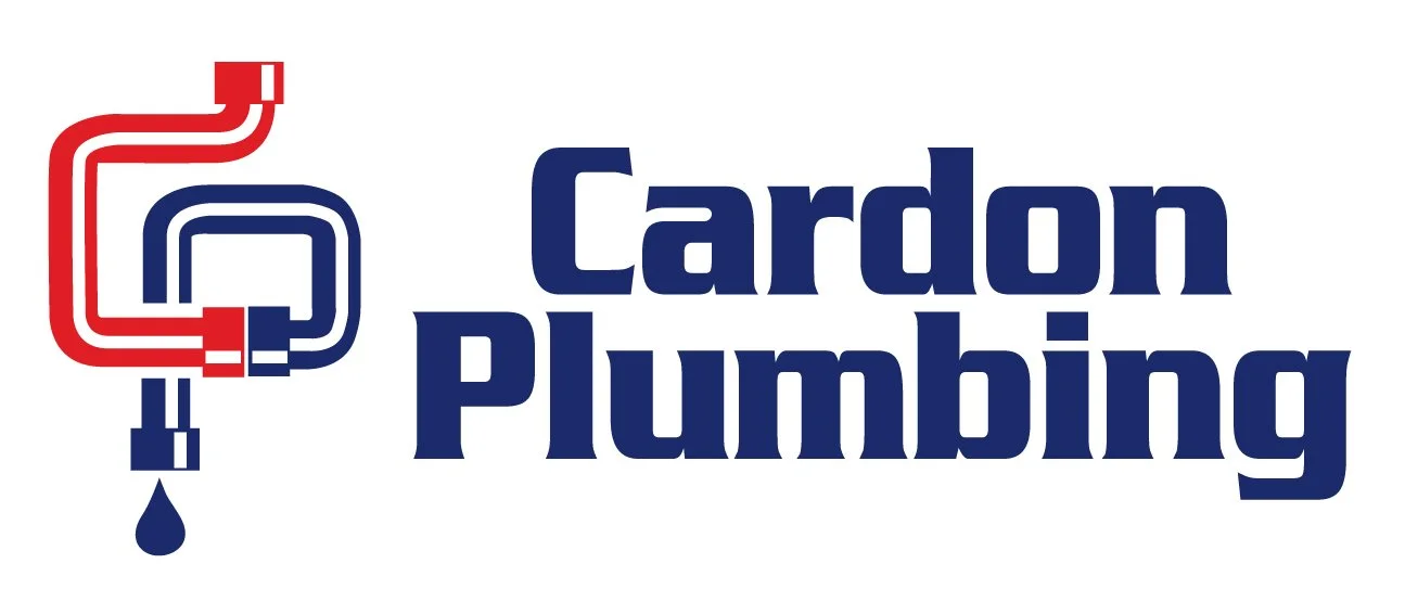 Logo for Cardon Plumbing featuring red and blue pipes with a water droplet.