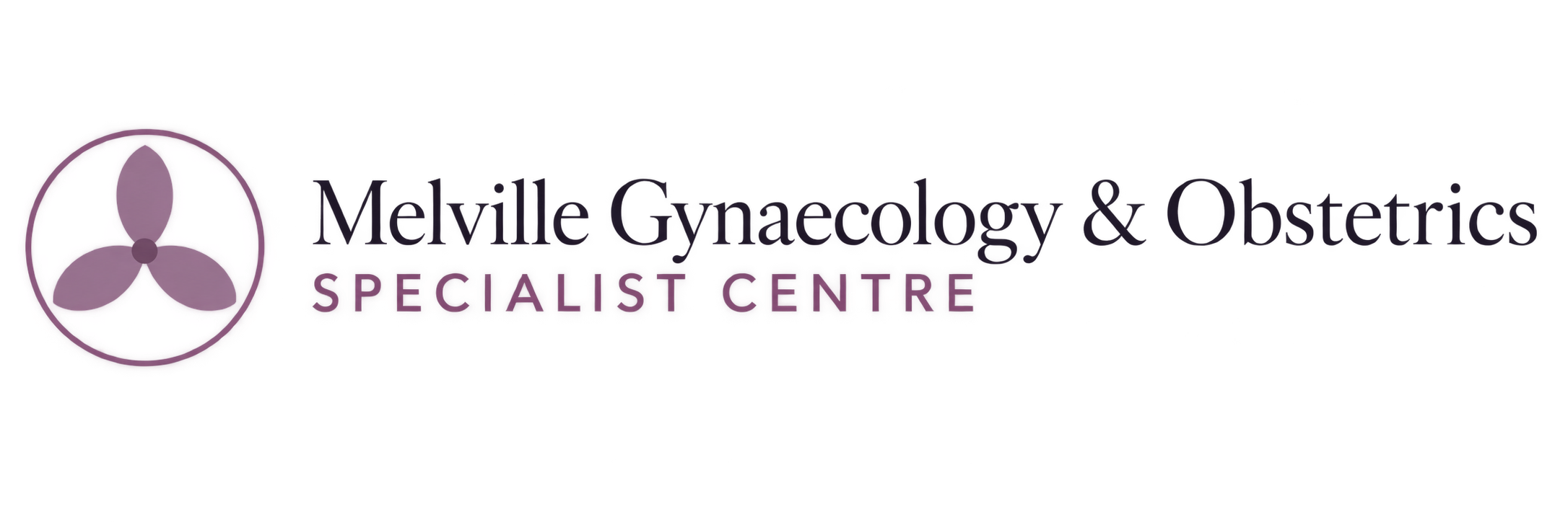 Logo for Melville Gynaecology & Obstetrics Specialist Centre with a purple, grey, and pink color scheme.