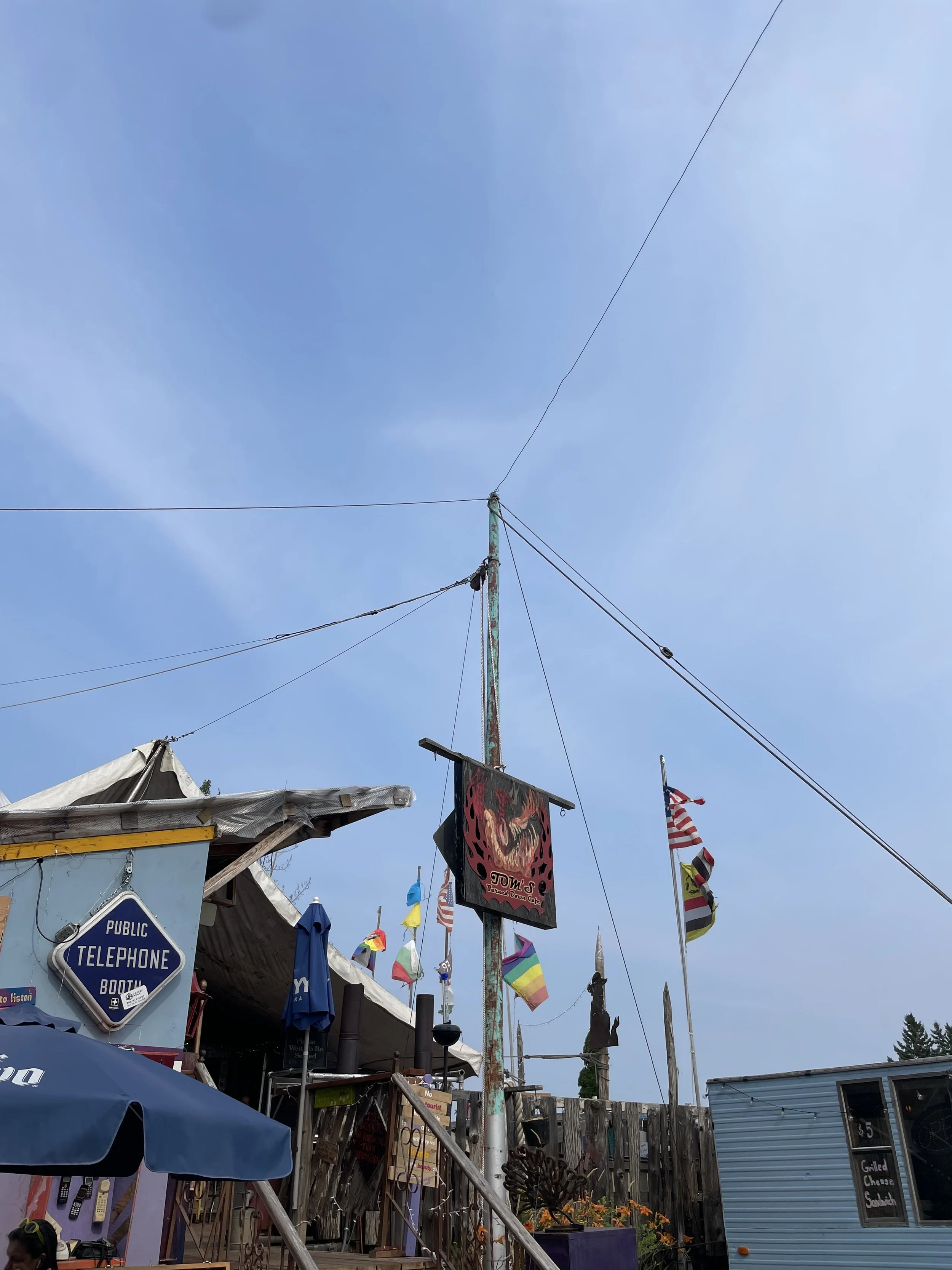 exterior of tom's burned down cafe
