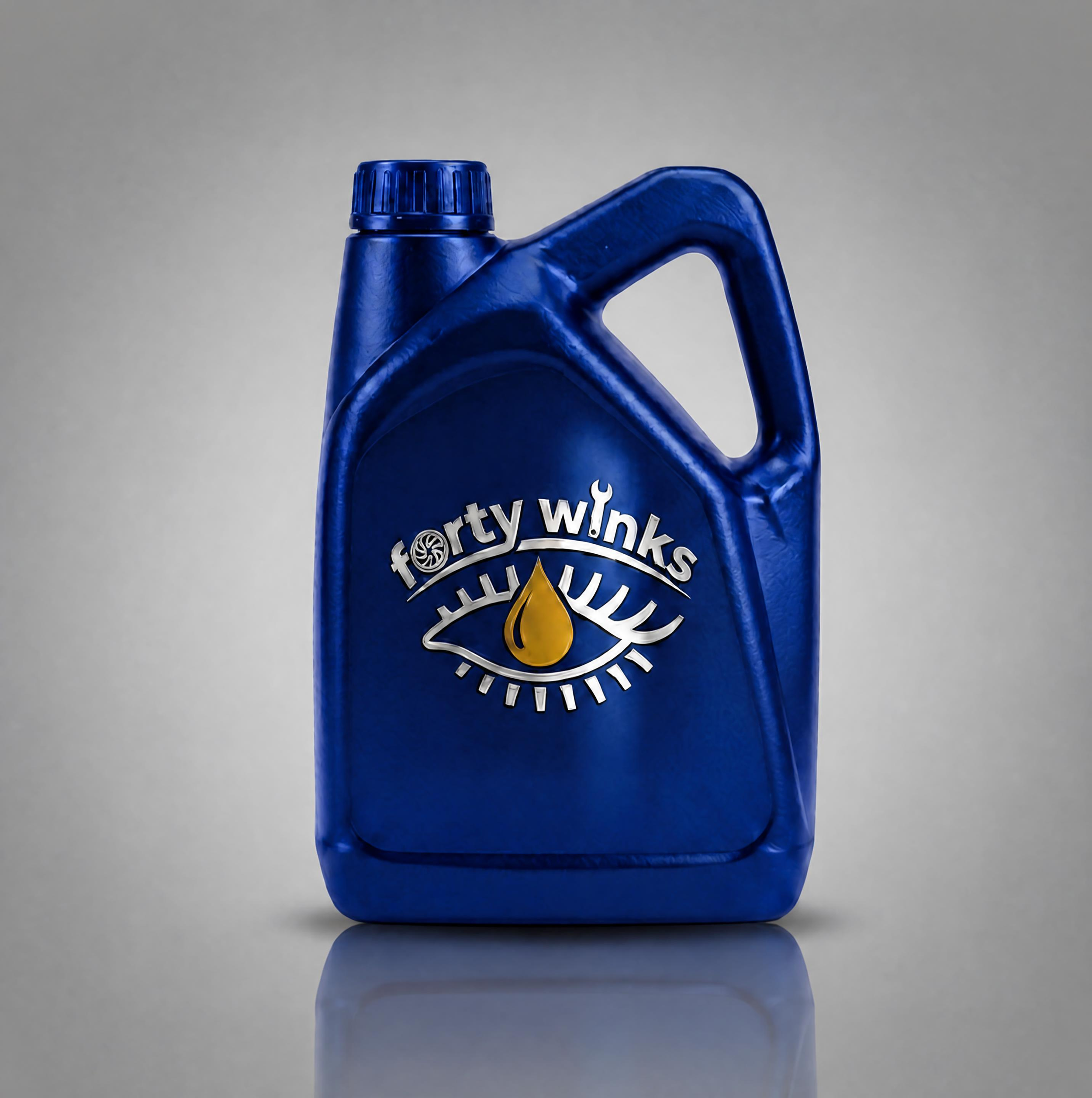 A blue plastic container with a handle and a screw-on cap, featuring a logo with a sun and droplet graphics, placed on a reflective gray surface.