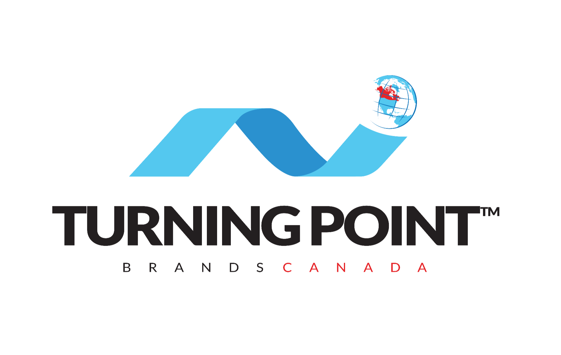 Logo with a stylized wave and globe, and text reading 'Turning Point Brands Canada'.