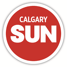 Logo with a red circle background, white text saying 'CALGARY SUN'