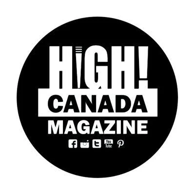 Black circular logo with white text reading "High Canada Magazine" and icons for social media platforms.
